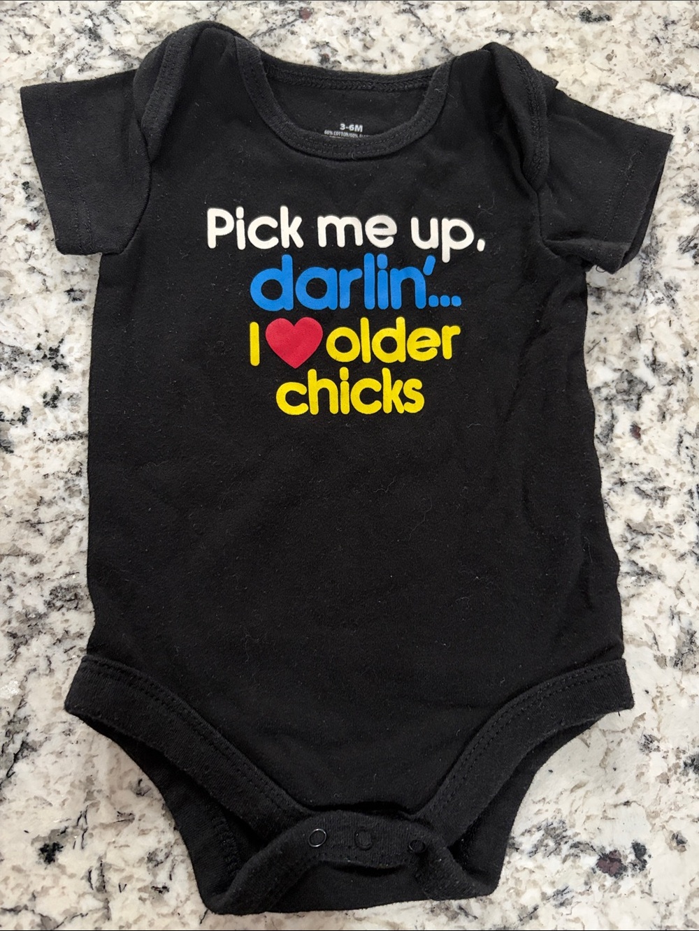 Black Graphic Baby One-Piece Bodysuit with Multicolor Print